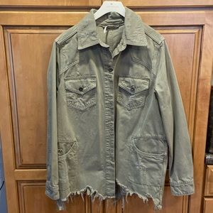 Free People Distressed Army Green Jacket